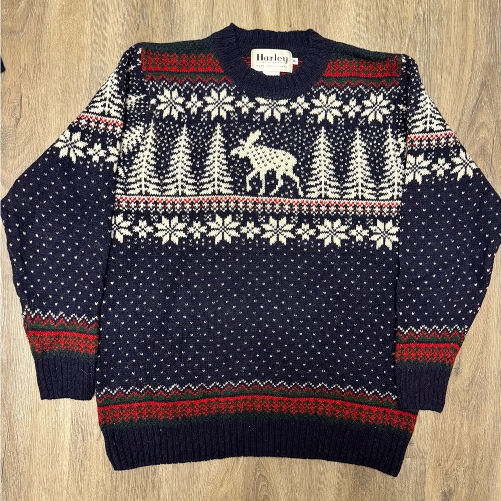 Vintage Harley of Scotland Fair Isle Reindeer Wool Sweater‎ Medium